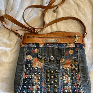 Denim/Leather Crossbody Bag